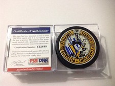 Ulf Samuelsson Signed 91-92 Stanley Cup Penguins Puck PSA DNA COA Autographed b