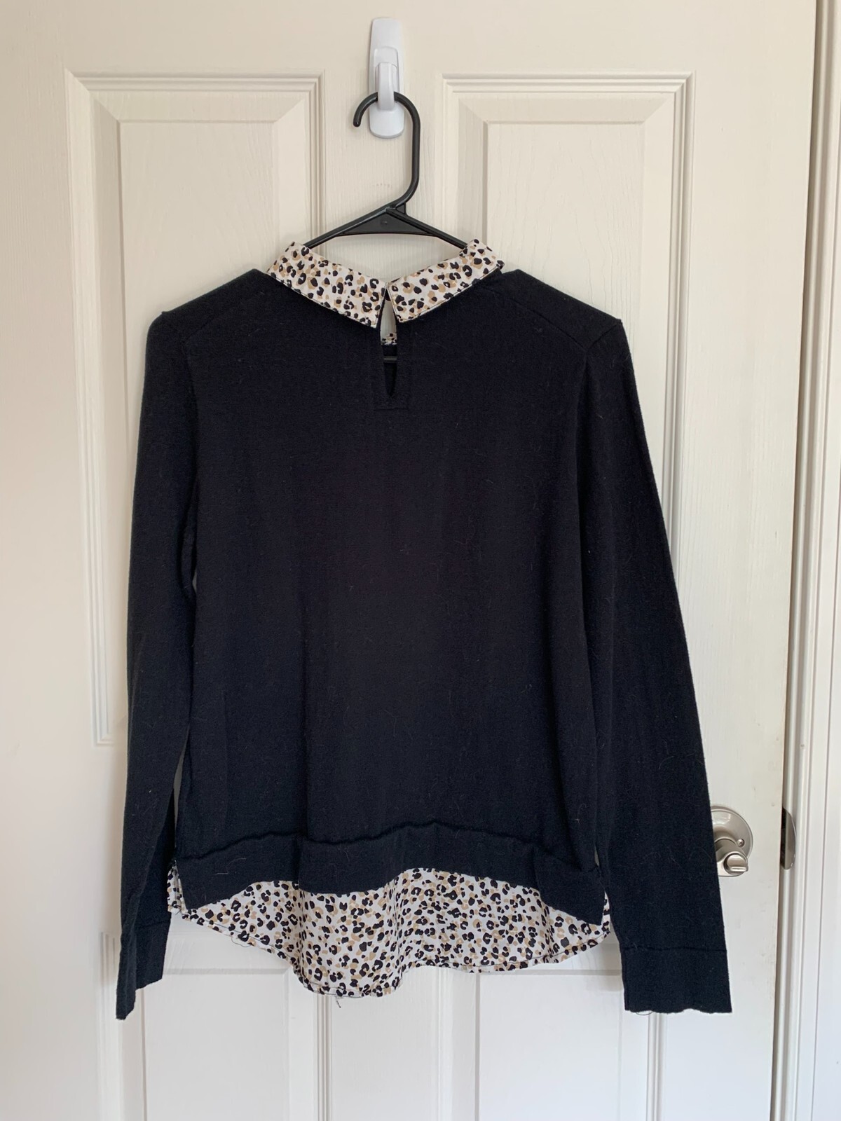 J Crew Collared Leopard Print/Solid Black Long Sl… - image 2