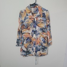 Chico's 0 US 4/6 Linen Utility Jacket Womens Tropical Palm Leaf Print Multicolor