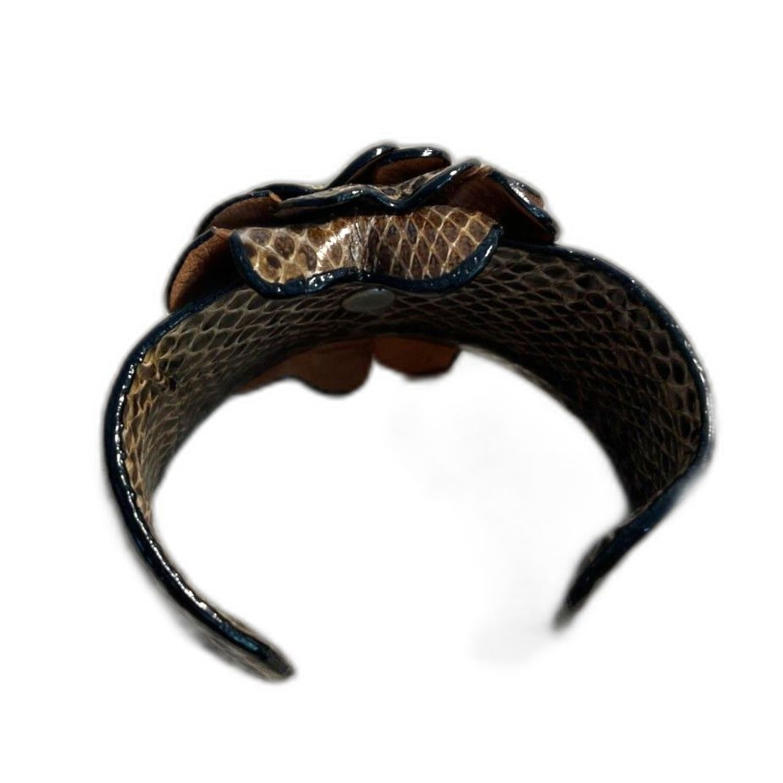 Vintage Python Snakeskin Cuff Braceelet with Rose… - image 5