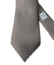 Hermes H Pattern Silk Tie Used Brown/Light Blue 100 Cruise Neck 146cm