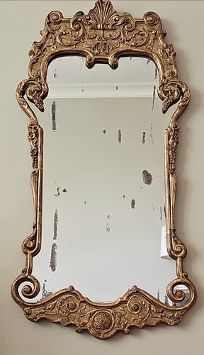 Rare Antique French Rococo Louis XV Giltwood Wall Mirror Hand Carved Shell 34x17