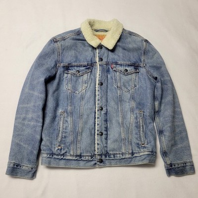 Levis Denim Trucker Jacket L Blue Jean Type III Sherpa Collar Lined Western  Mot