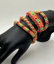 Rainbow Loom Bracelets New Set Of 4 Lime Green, Hot Pink Orange/Yellow Colors