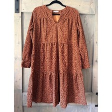 Rosso35 ITALIAN Tiered Dress Size 44 (US 8) Corduroy Floral Long Sleeve Fall