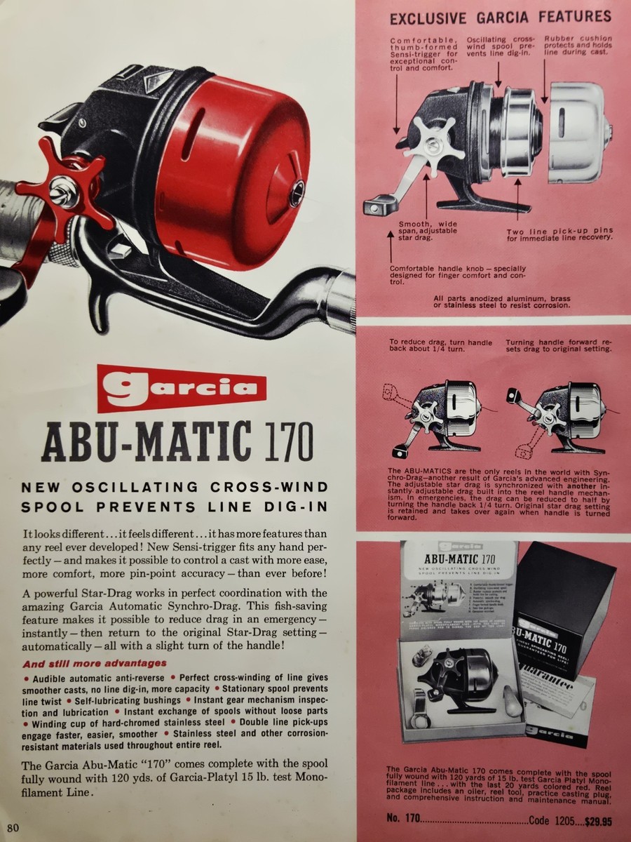 1963 Garcia Abu-Matic 170 Fishing Reel Catalog Illustration Cross