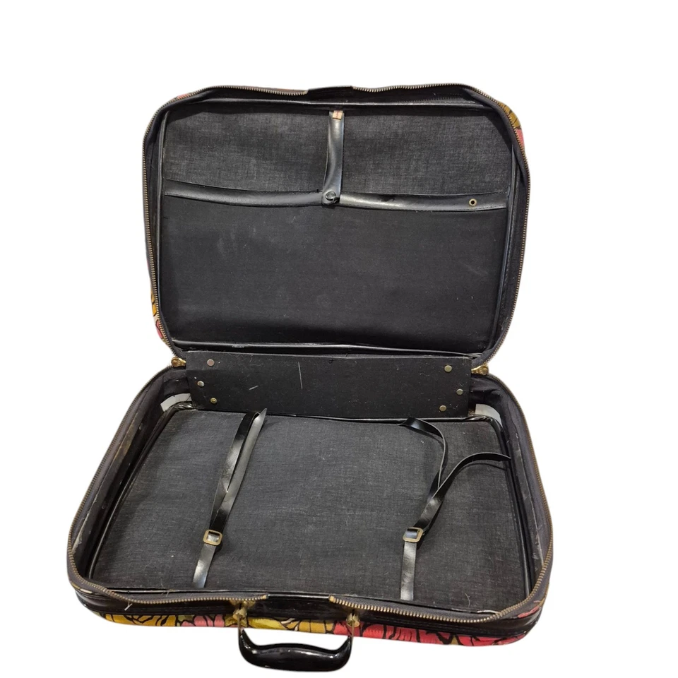 Maleta Bolso Maleta Vintage Años 60 18x12x4" Floral Lona Suave Cremallera Completa Equipaje Raro Foto 2 de 4