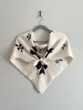 Darling Vintage Bow Print Silk Square Scarf w/ Fringe Edges! By Delarue