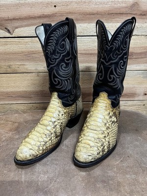 Vintage Olathe USA Python Snake Skin Cowboy Boots 11 D-Anderson Bean