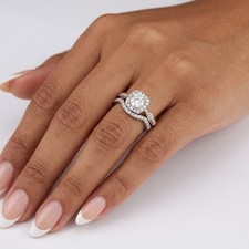 14K Gold Side Stone Engagement Ring Set Halo 1.77 CT Round Natural Diamond F SI1
