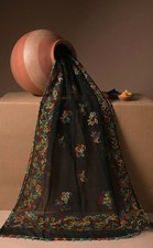 Sanskriti Vintage Black Pure Georgette Silk Dupatta Hand Embroidery Kantha Stole