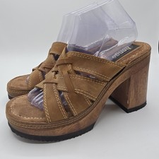 Vintage 90s Y2K BONGO Wooden Chunky Platform Sandals Shoes Sz 9 Heels Leather
