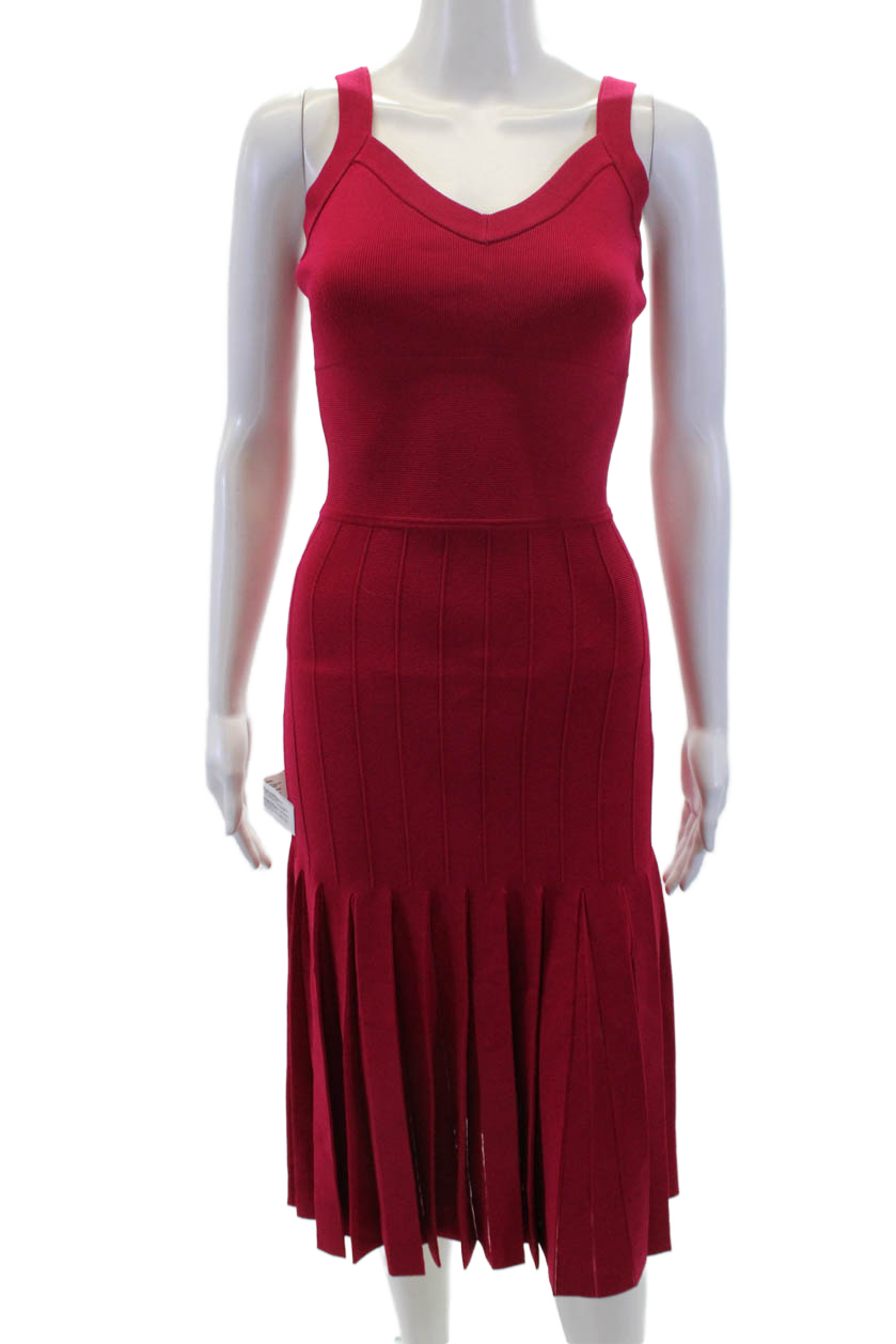Herve Leger Womens Sleeveless V-neck Bandage Lined Dress Red Size XS