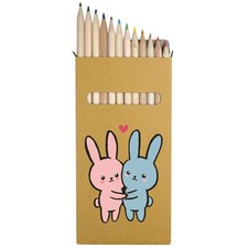 12 x 'Two Bunnies in Love with Heart' Long Colour Pencils PE00080609