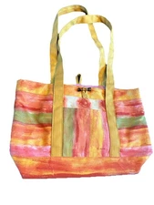Flavia Peaches And Pomegranates Tote Style Handbag Multicolored Beach Theme