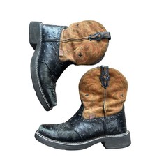 Y2K Justin Gypsy Womens Black Ostrich Print Tan Western Boots Square Toe 7B