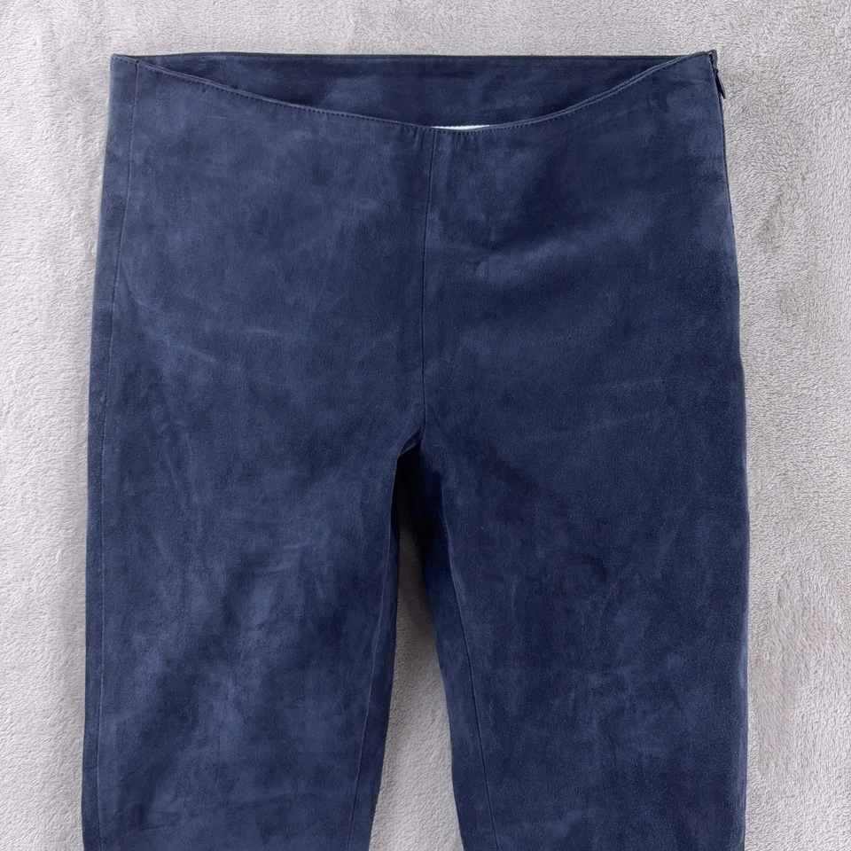 Calça Kiton For Axels Camurça Feminina Tamanho 40 Couro de Cordeiro Azul Elástico Luxo - Imagem 3 de 4