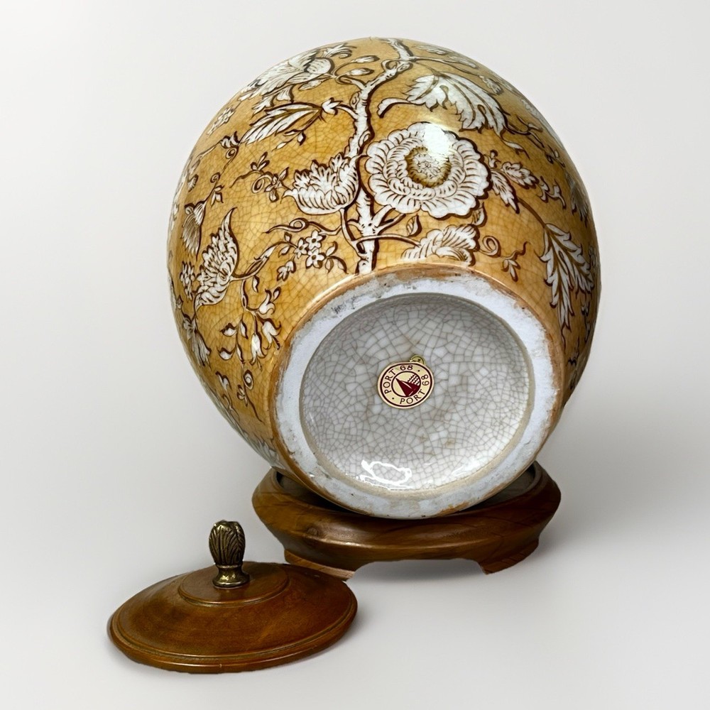 Port 68 Amber Crackle Glaze Chinoiserie Floral Ginger Jar Urn Vase Lamp Base - Thumbnail 4