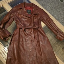 1970's Vtg Leather Trenchcoat Size Xs 24k Dan Di Modes Usa