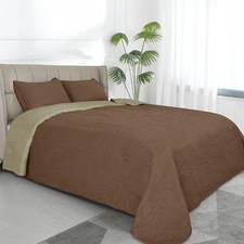 Full/Queen Size Reversible Quilt Set Full/Queen 88''x92'' Damask-brown/Beige