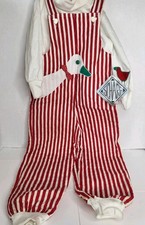 Rare Vintage Toddler Boy Overall Romper Outfit Clothing Red Stripe Duck/Goose 3T
