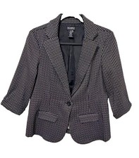 SOHO Apparel Ltd. Women's Black White Check Button Lined Blazer Jacket Pockets M