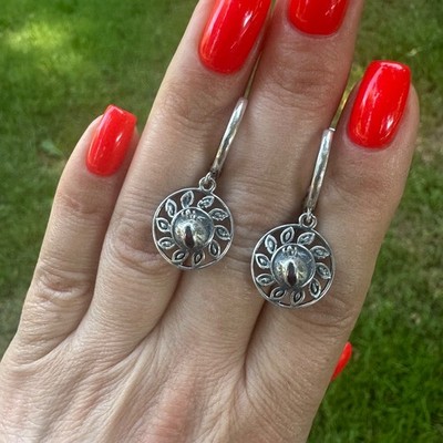 925 Sterlingsilber rote Emaille Sonnenblume Granatapfel Ohrhänger Ohrhänger