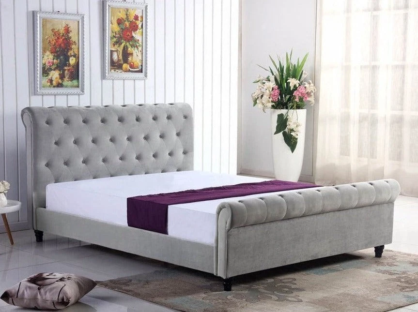 ROYAL Velvet Upholstery Bed Frame/Wood Legs/Queen/ King - image 3 of 4