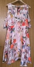 Next Floral Dress Pink Cold Shoulder Skater Midi Size 18 Summer Occasion