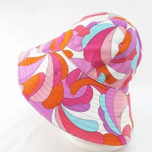 Sombrero cubo de ala ancha Emilio Pucci, talla 2, rosa, hecho en Italia, estampado integral Foto 3 de 4