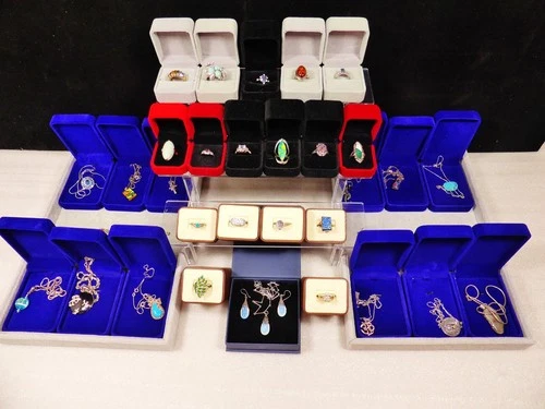 Sterling Silver Vintage Lot of GEMSTONE Rings Pendants Bracelets signed 30 pcs