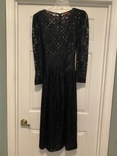 Halston III 1980’s Black Gold Dot Tulle Cocktail Dress Size 8 Includes Belt