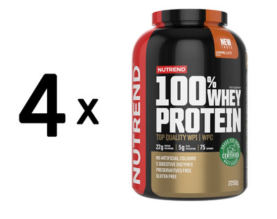 4 x Nutrend 100% Whey Protein, Caramel Latte - 2250g (40,00 EUR/kg)