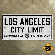 Los Angeles California ACSC city limit boundary highway road sign 1929 16x8