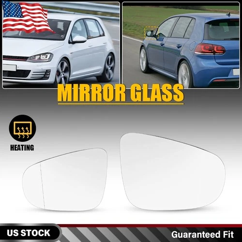 Pair Rear View Mirror Glass Heated For 2010-14 VW Golf GTI with Backing Plate