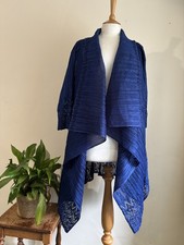 Cardigan giacca drappeggio maglia pizzo lungo cascata blu Chesca semi trasparente oversize 