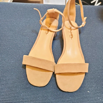 YSL Womens Beige Suede Strappy Open Toe Ankle Strap Block Heel Sandals 9.5