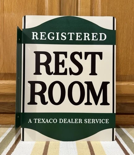 Texaco Rest Room Flange Sign Gas Oil Garage Parts Tools Vintage Style Wall Decor