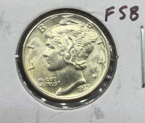 1937-P Mercury Dime 10c MS BU Uncirculated FSB Full Split Bands