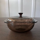 Pyrex Glass Amber 023 Round 1.5 L Casserole Baking Dish With 623-C lid Vintage