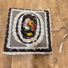 Vintage Fabric Lace Floral Photo Album Brown White Cottagecore Grandmacore