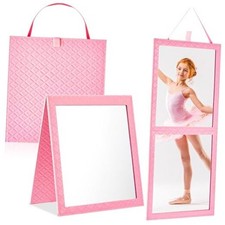 Foldable Backstage Mirror with Handle Leather Folding 33.5"L x 13.4"W Pink