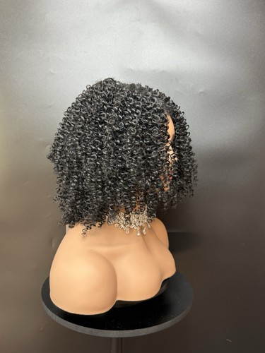 African American Wig Kinky Curly Afro Wig Golden Black Middle Part Heat Ok Short - Picture 2 of 10