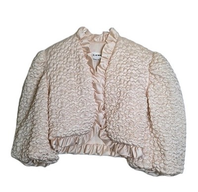 Lanvin Paris Neiman Marcus Vintage Pink Quilted Satin Jacket Ruffle Trim