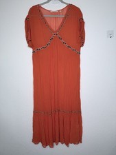 Soft Surroundings Sheer Beaded Maxi Dress M Orange  Boho Coastal Resort Beach