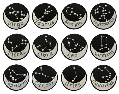 Zodiac Sign Patch Embroidered Iron-On Clothes, Birthday Gift Astrology Horoscope