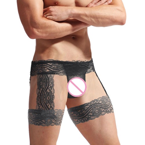 Garter Panties Men Sheer Lace Briefs Homme Underpant Ball Pouch Gay Jockstraps ^ - Picture 11 of 20