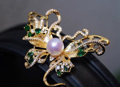 elegant 10-11mm south sea round white pearl butterfly brooch 925s - Picture 2 of 3