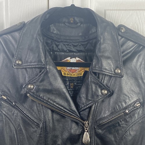 Chaqueta de cuero para motocicleta Harley Davidson XS forro con cremallera negra para montar - Imagen 2 de 14