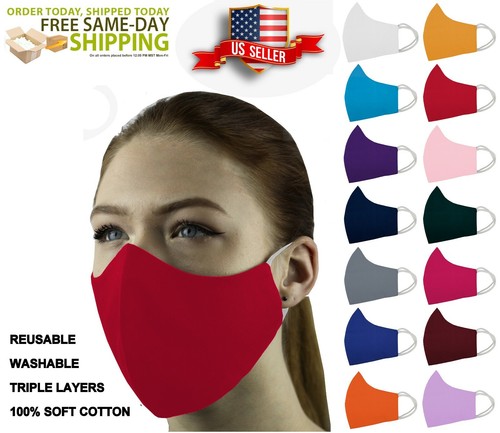 5 Face Masks Set in 3 sizes Triple Layers 100% Cotton Washable Reusable W/Pocket - Picture 18 of 101